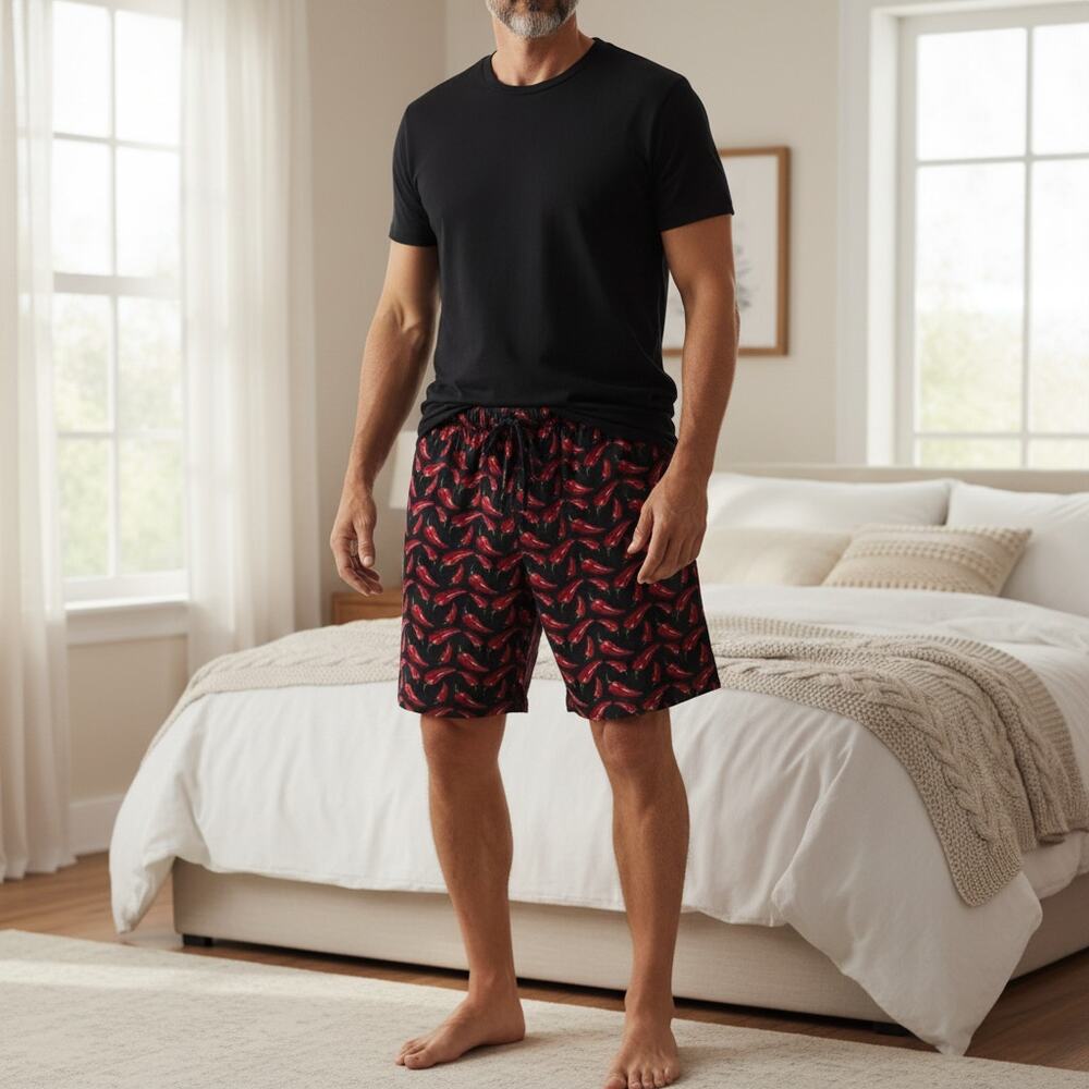 Croft & Barrow Chili Pepper Pajama Shorts Black Red Lounge Sleepwear Size L